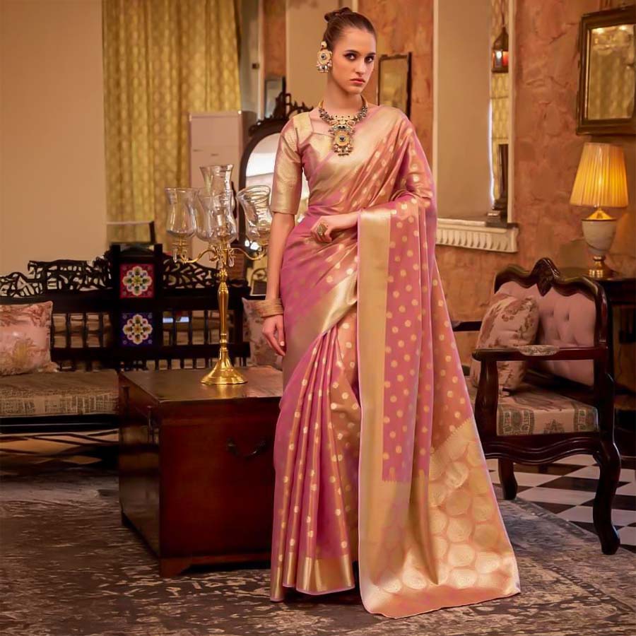 Pink Tissue Silk Casual Wear Saree