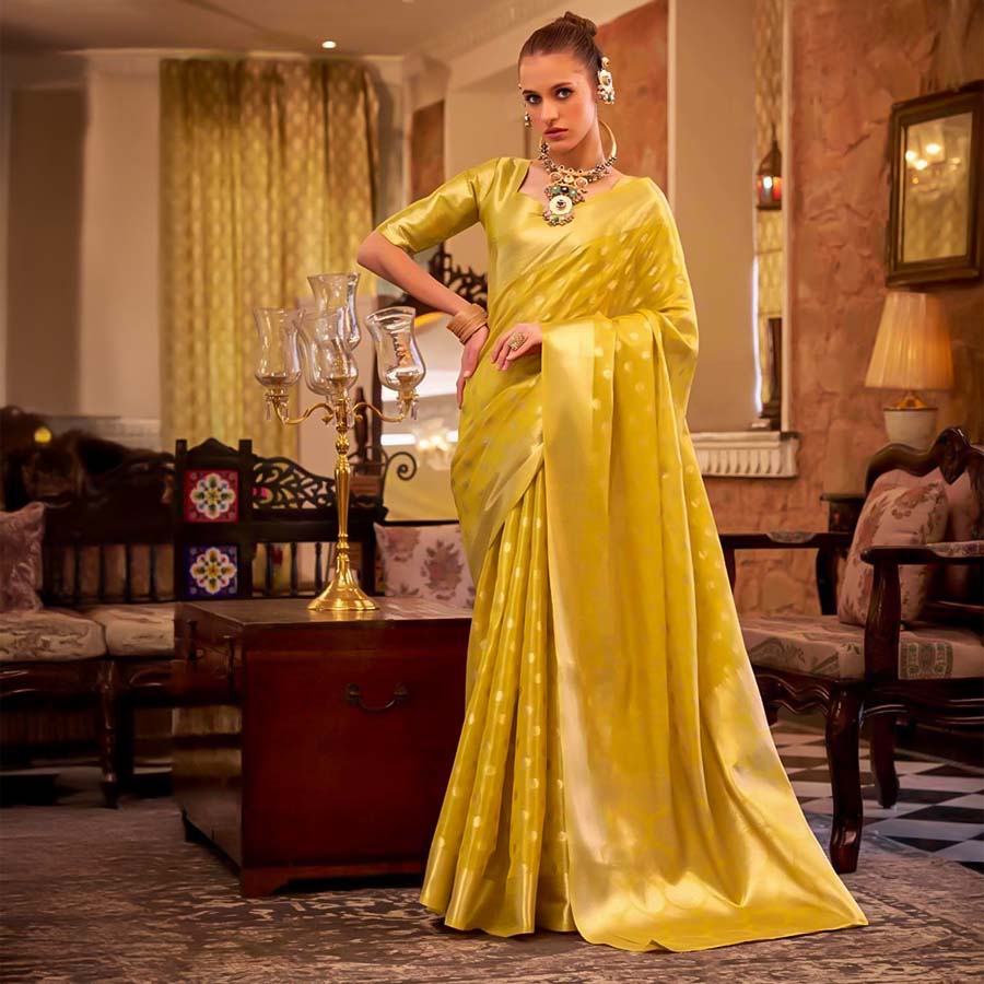 Yellow Tissue Silk Casual Wear Saree