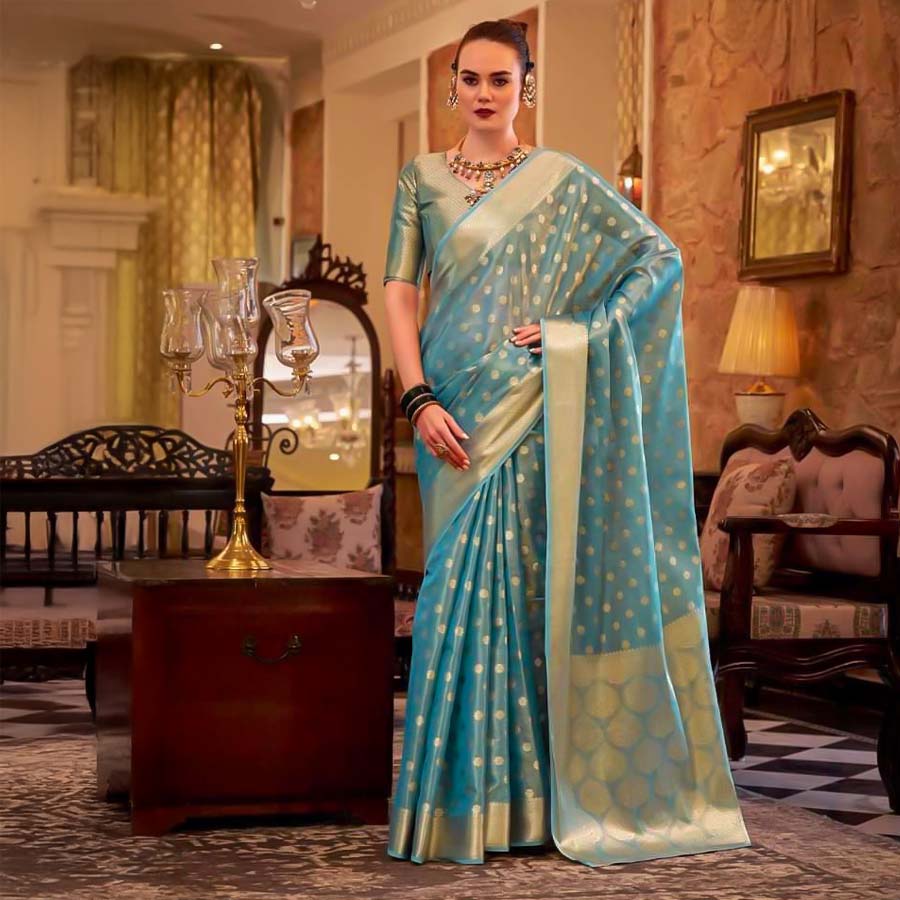 Blue Tissue Silk Casual Wear Saree