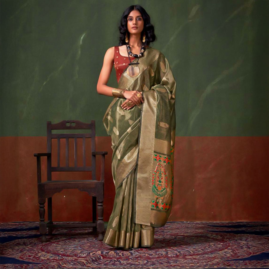 Green  Tissue Casual Wear Saree