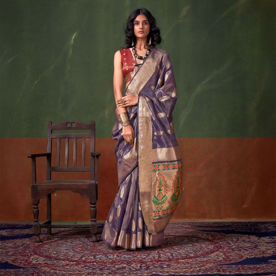 Violet  Tissue Casual Wear Saree