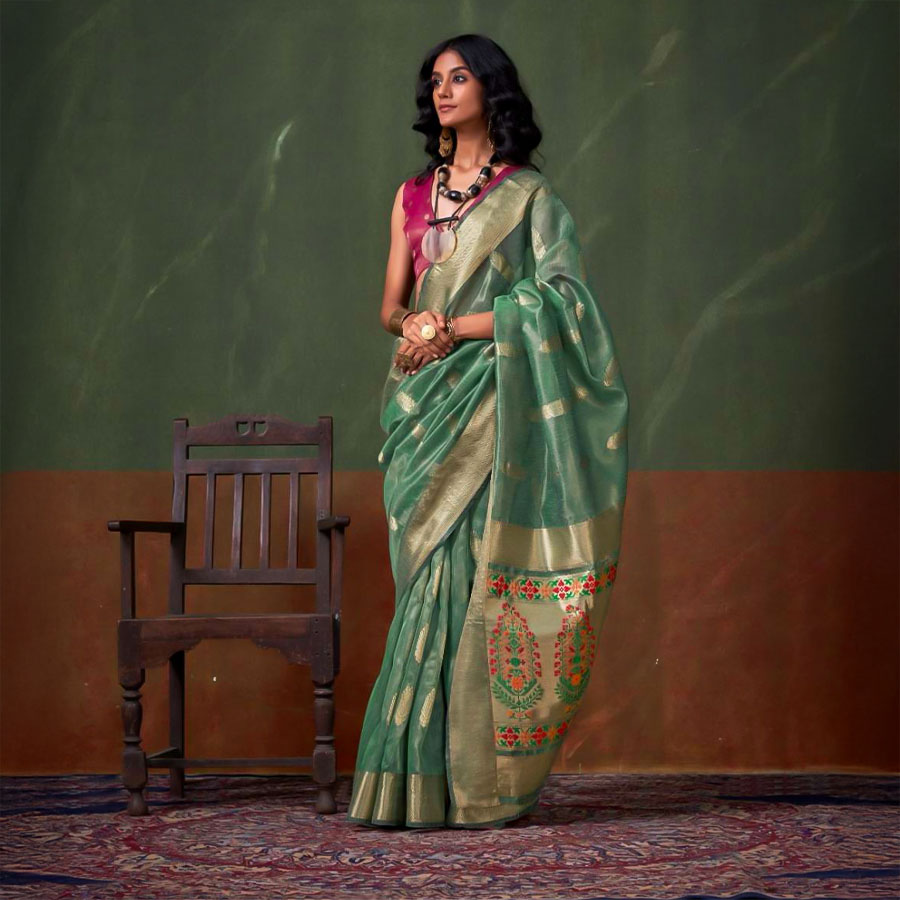 Green  Tissue Casual Wear Saree