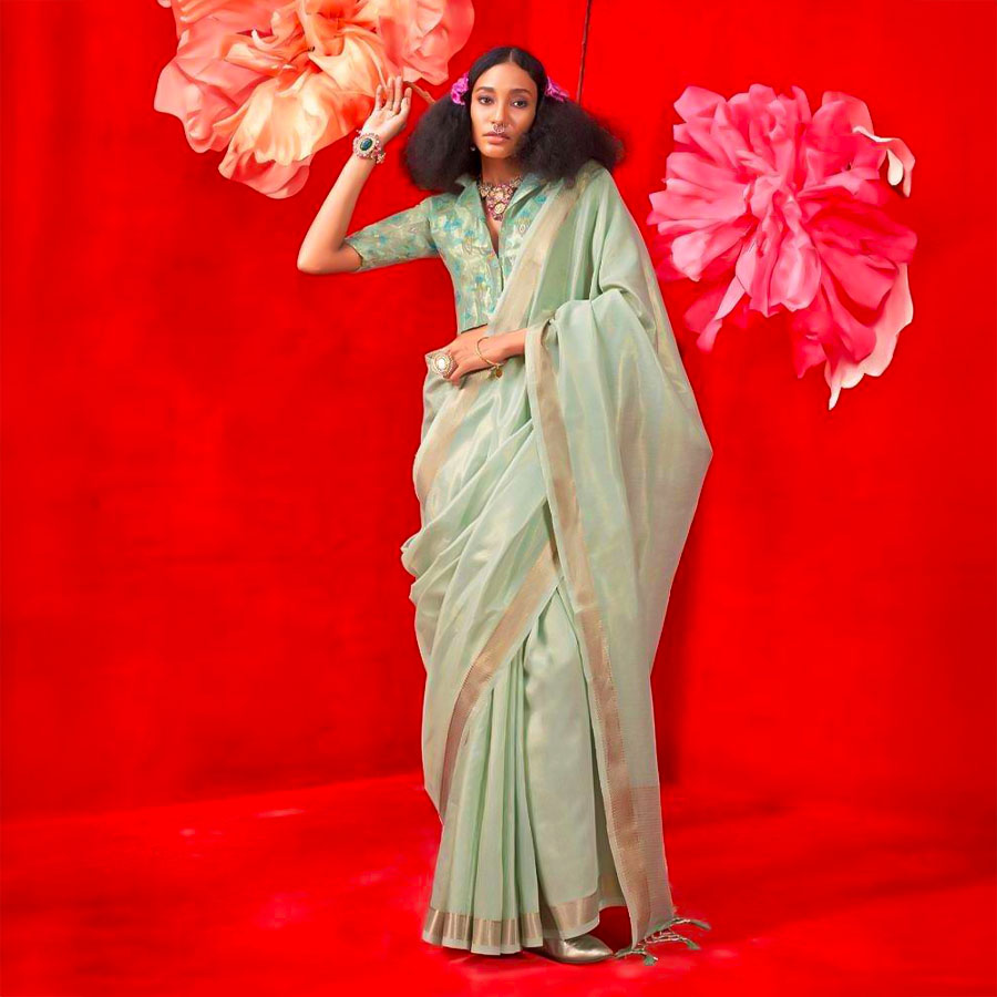 Cyan  Tissue Silk Casual Wear Saree