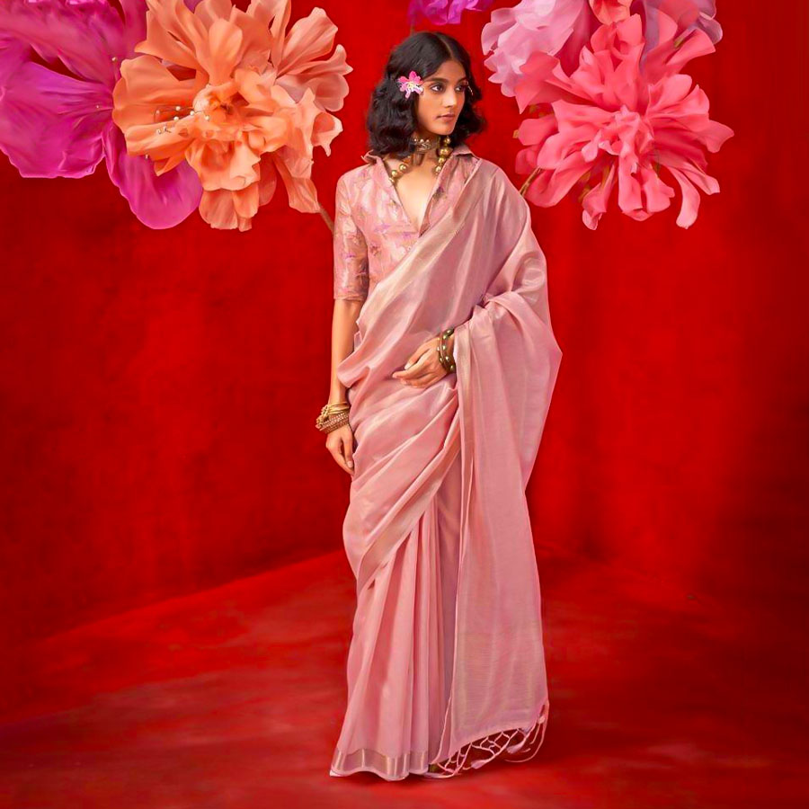 Pink  Tissue Silk Casual Wear Saree