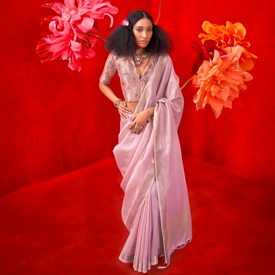 Purple Tissue Silk Casual Wear Saree