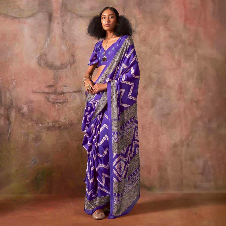 Violet  Satin Georgette  Printed Saree