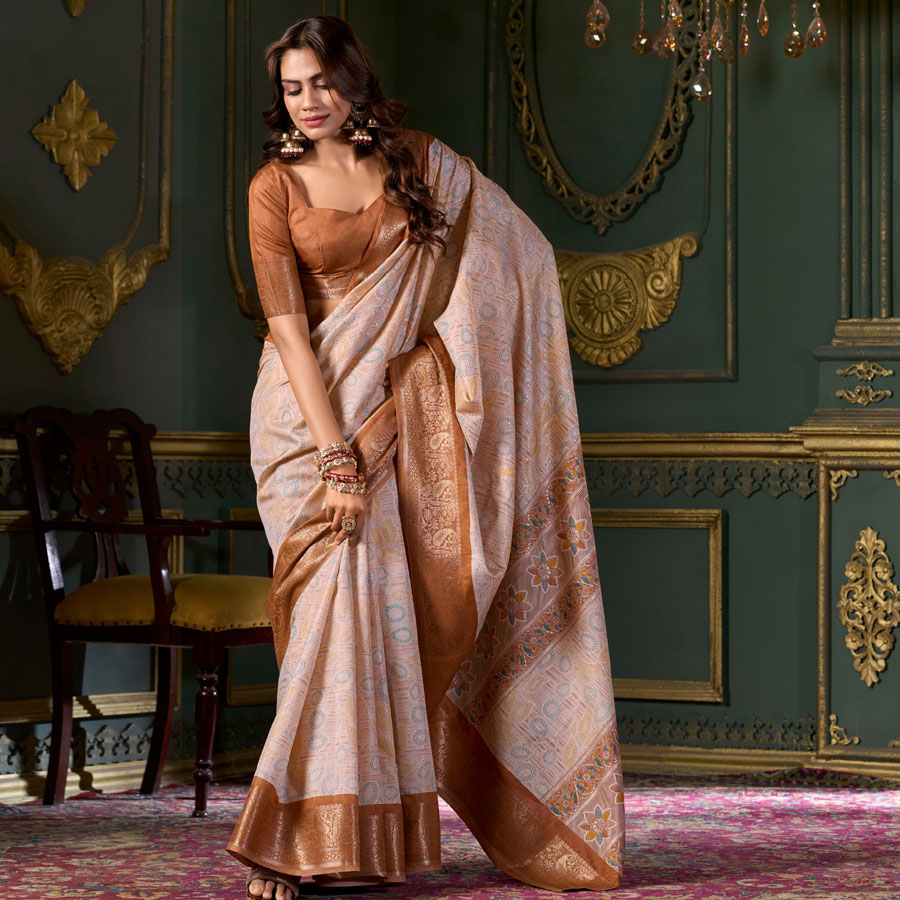 Brown Soft dola silk Casual Saree