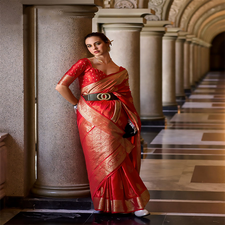 Orange Silk Partywear Saree