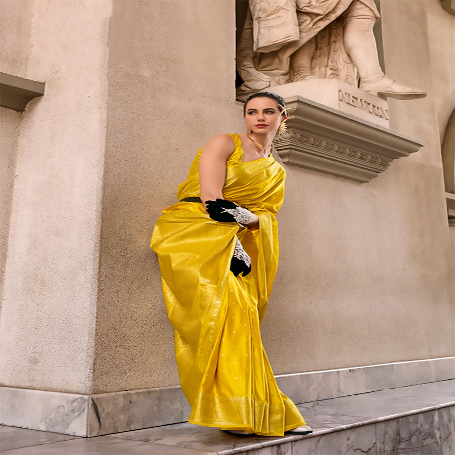 Yellow Silk Partywear Saree