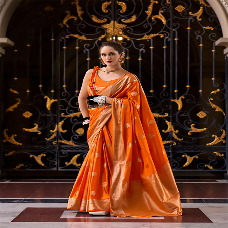 Orange Silk Partywear Saree