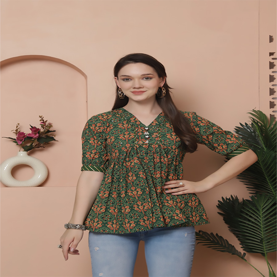 Green COTTON Casual Kurtis