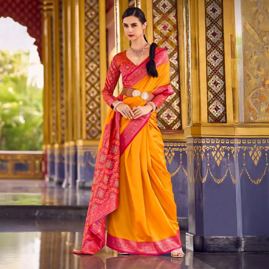 Orange Soft Silk Casual Wear Saree