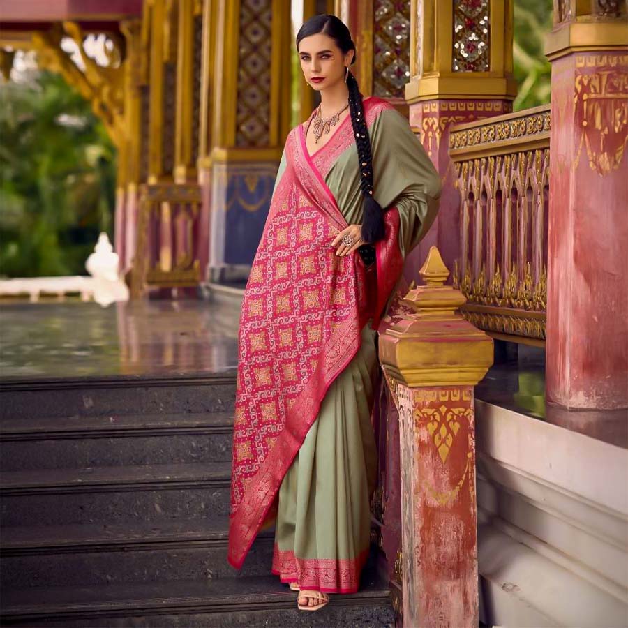 Olive Green Soft Silk Casual Wear Saree