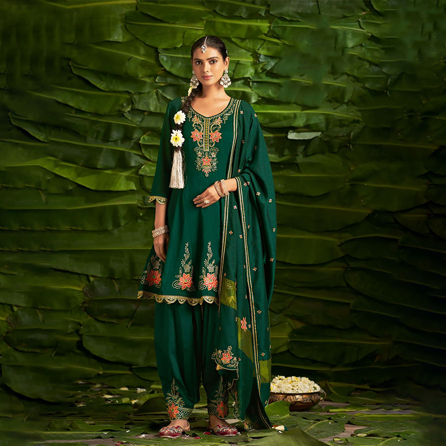 Green Silk PartyWear Kurti