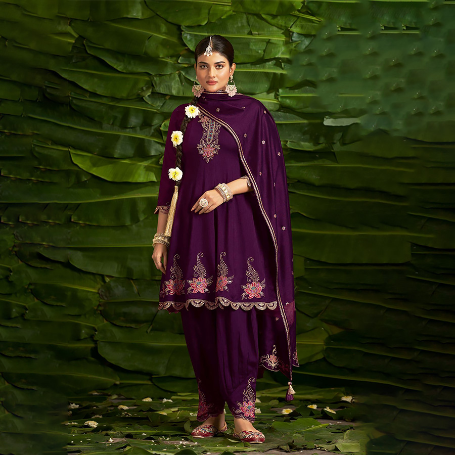 Purple Silk PartyWear Kurti