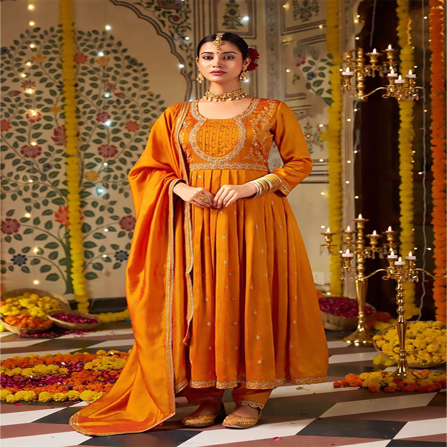 Yellow Silk Anarkali Suit