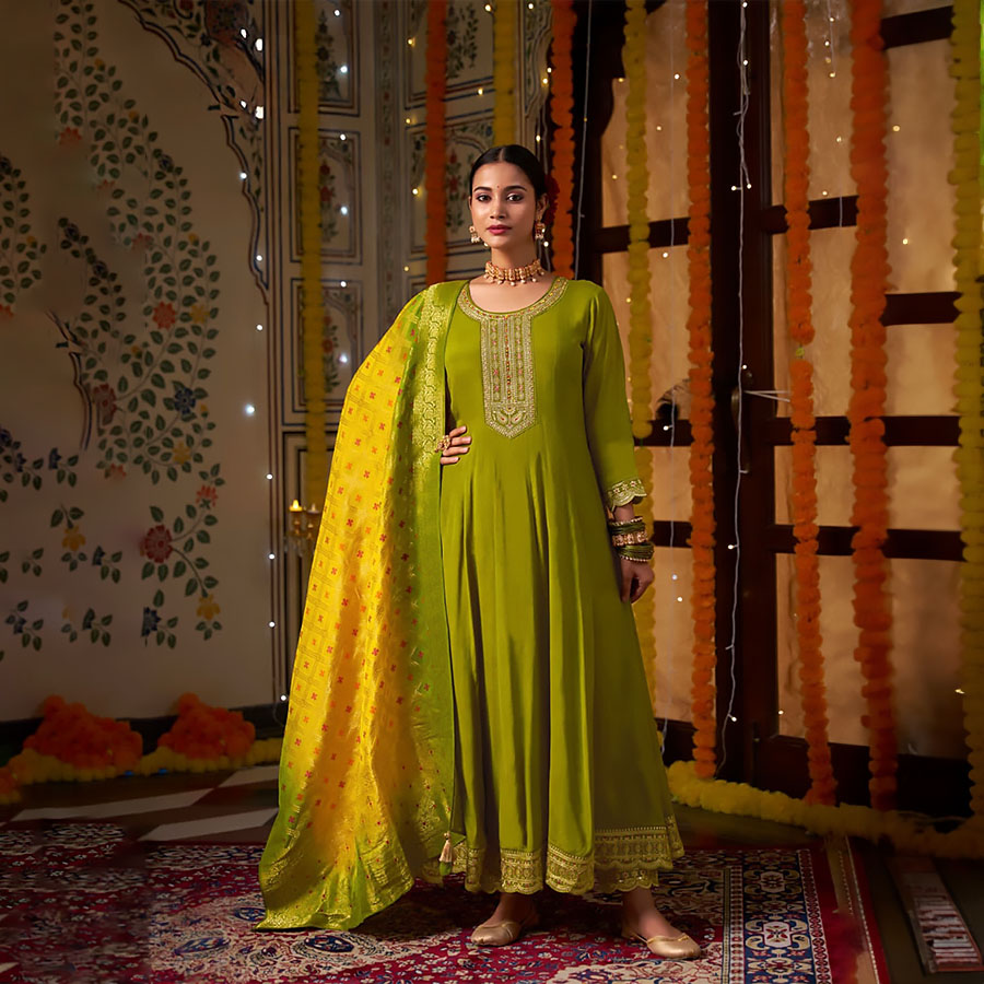 Green Silk Anarkali Suit