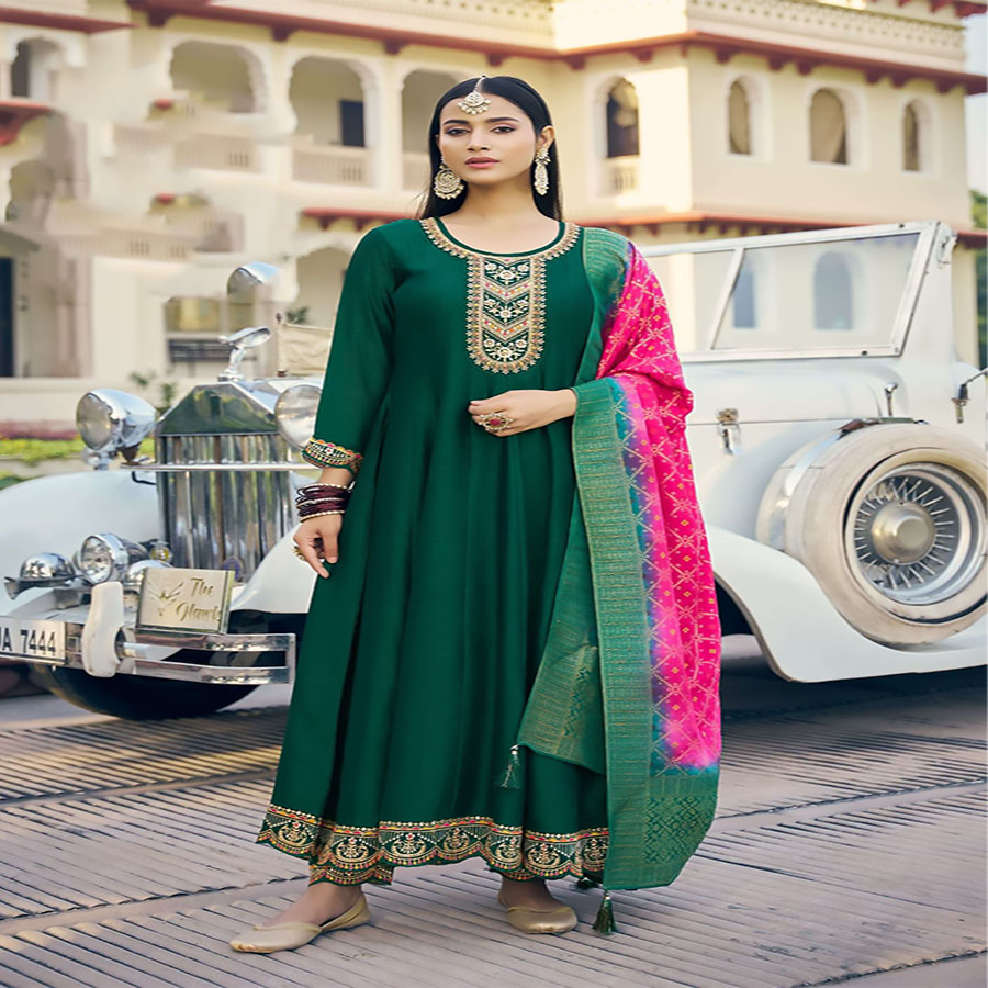 Green Silk Anarkali Suit