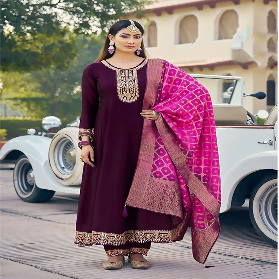 Purple Silk Anarkali Suit