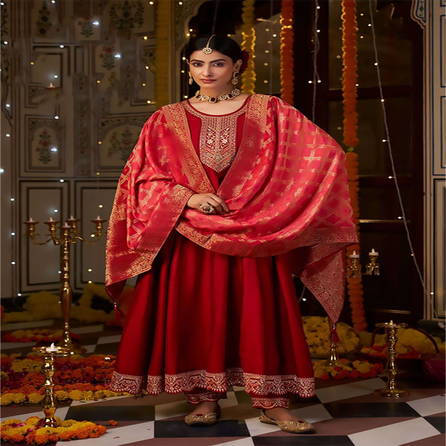 Red Silk Anarkali Suit