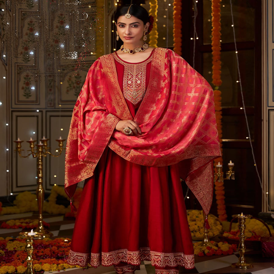 Red SILK Anarkali Suit