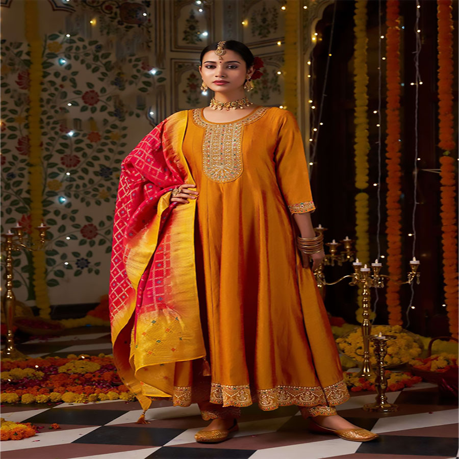 Yellow Silk Anarkali Suit