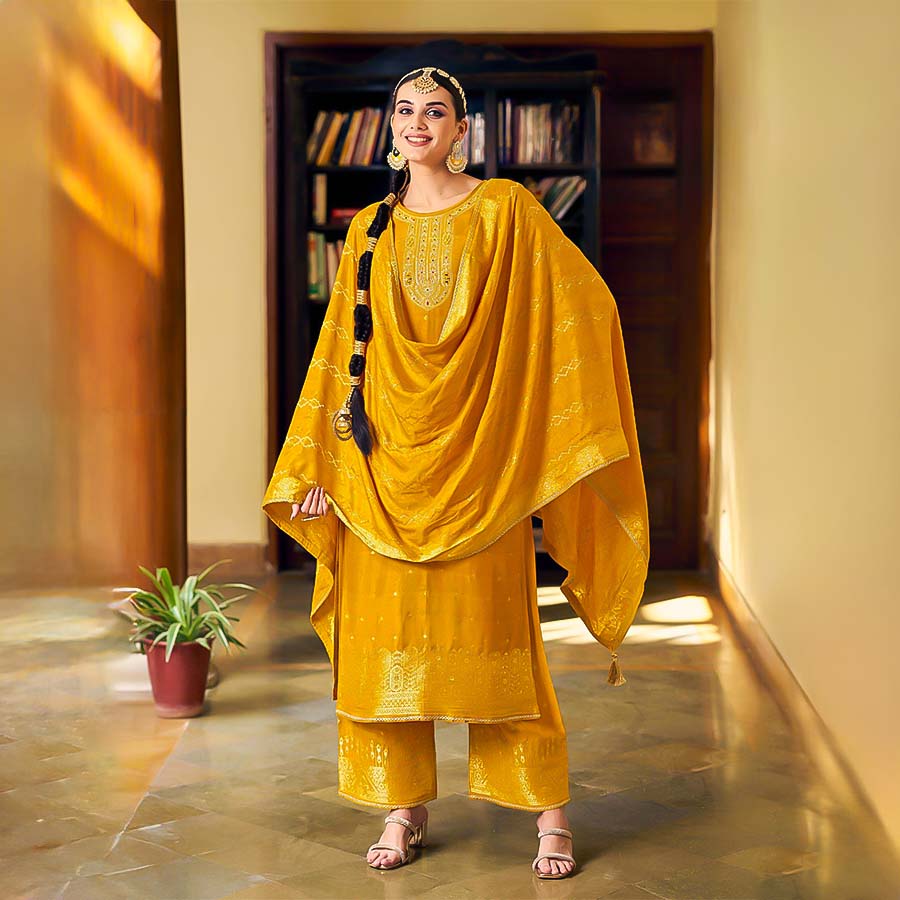 Yellow  Muslin Party Wear Kurti