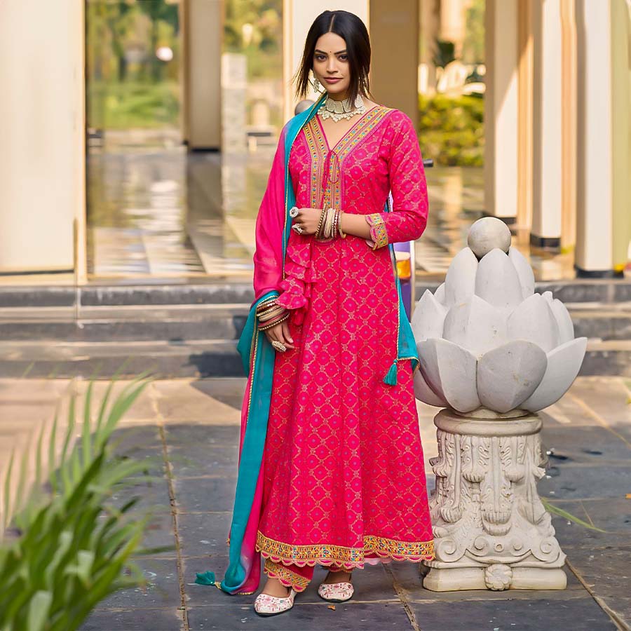 Magenta  Cotton Casual Wear Salwar Kameez