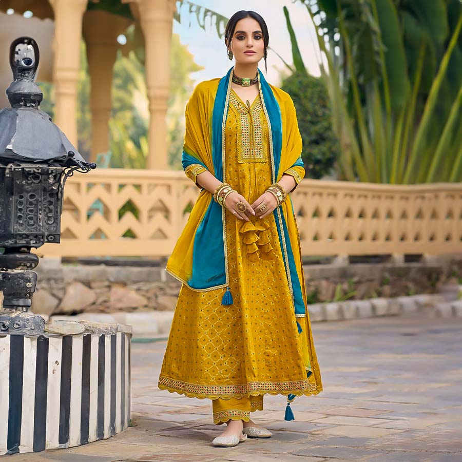 Yellow Cotton Casual Wear Salwar Kameez