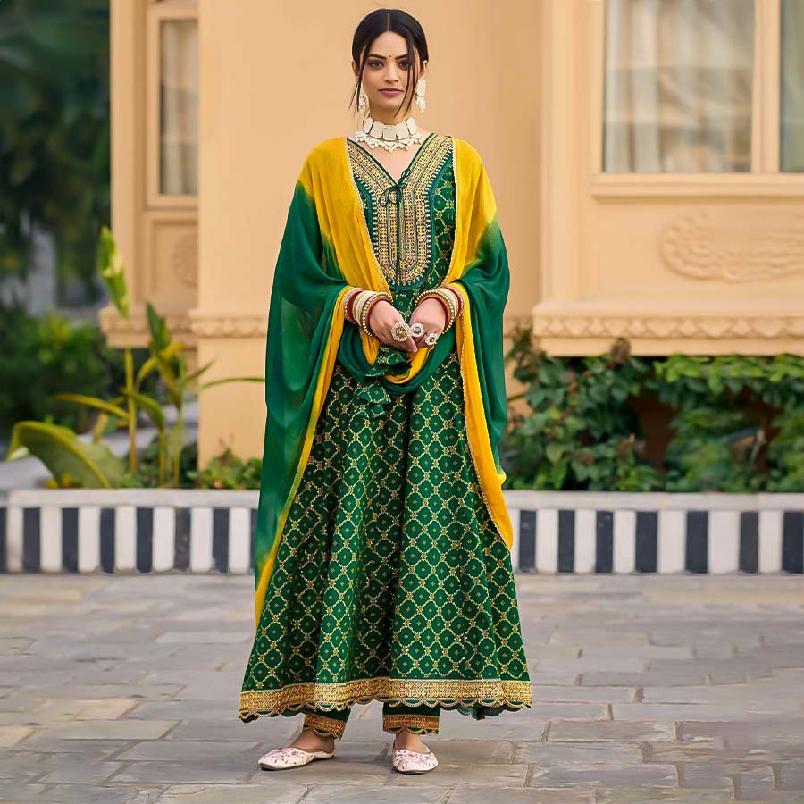 Green Cotton Casual Wear Salwar Kameez