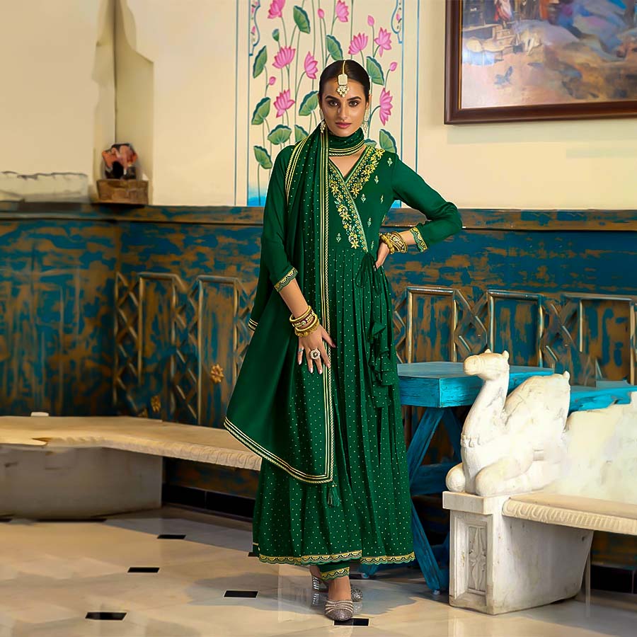 Green Silk Casual Wear Salwar Kameez