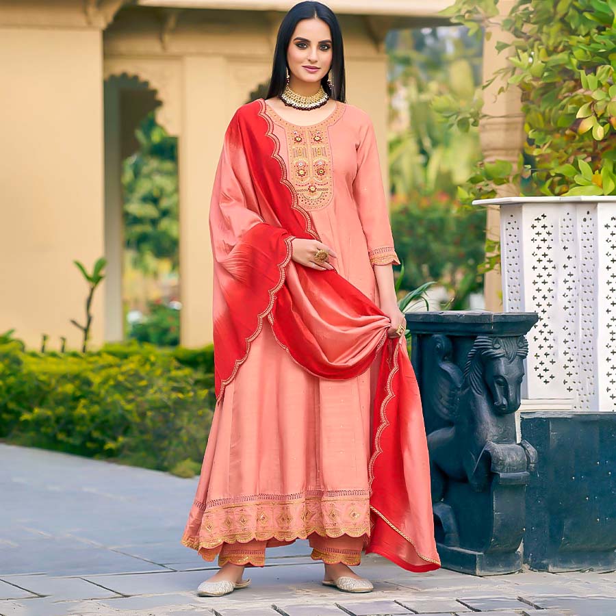 Pink  Viscose Jacquard  Casual Wear Salwar Kameez