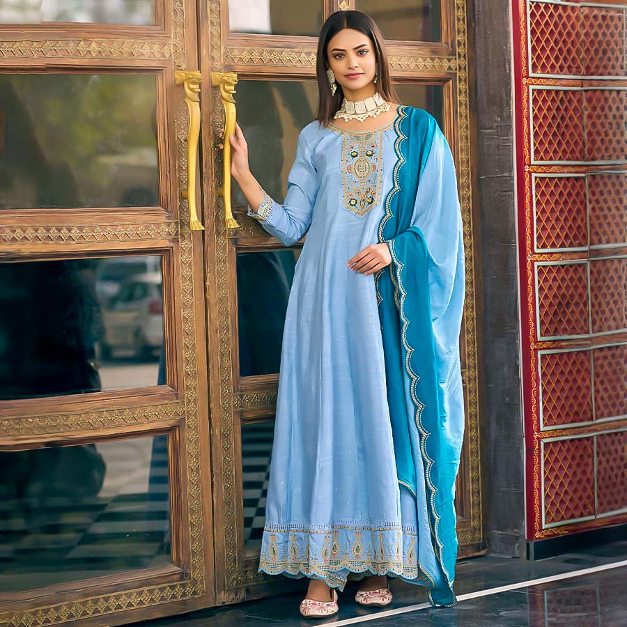 Blue Viscose Jacquard  Casual Wear Salwar Kameez