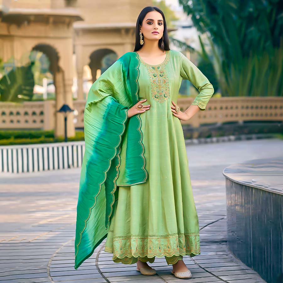 Green Viscose Jacquard  Casual Wear Salwar Kameez