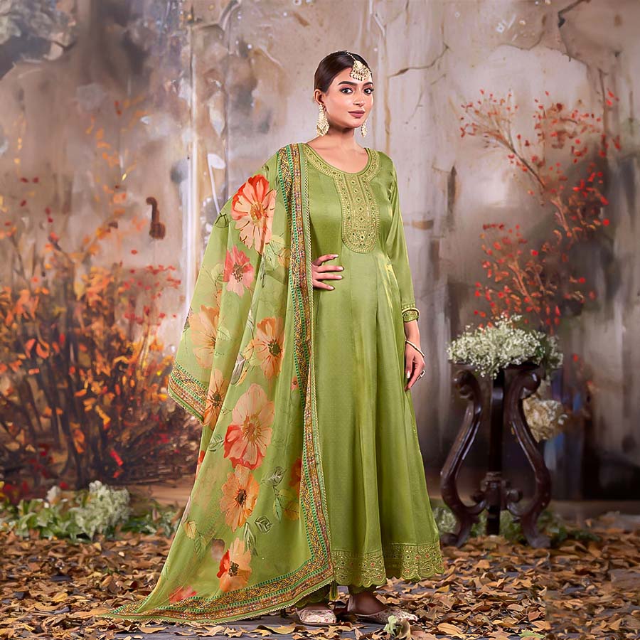 Green  Silk Party Wear Kurti