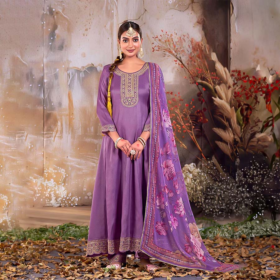 Violet Silk Party Wear Kurti