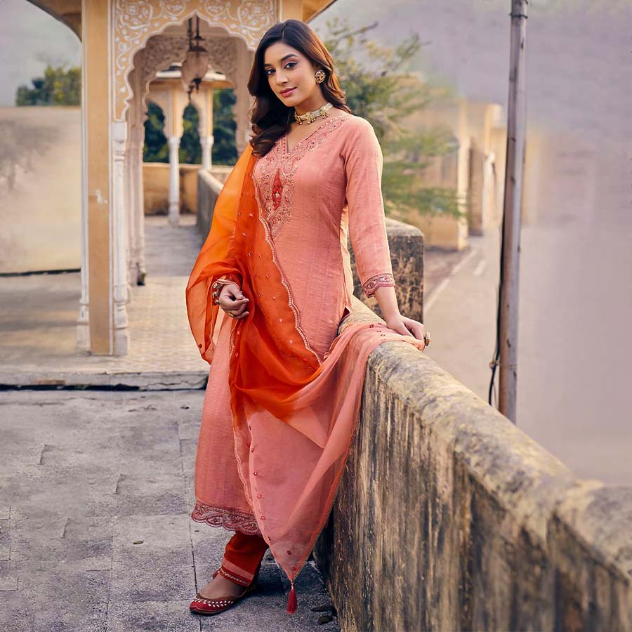 Pink  Viscose Casual Wear Salwar Kameez
