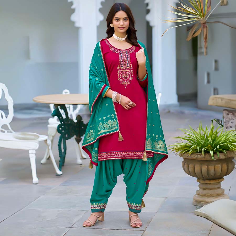 Red  Jam Silk Casual Wear Salwar Kameez