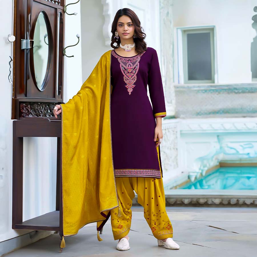 Violet Jam Silk Casual Wear Salwar Kameez