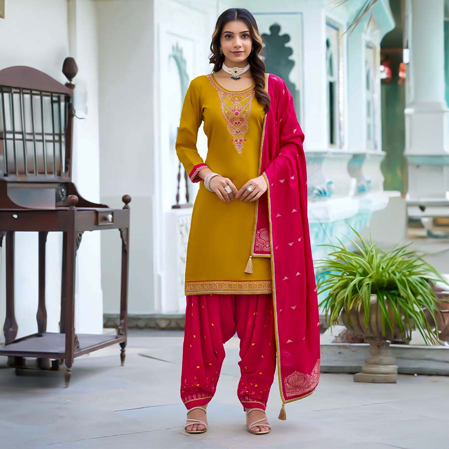 Yellow Jam Silk Casual Wear Salwar Kameez