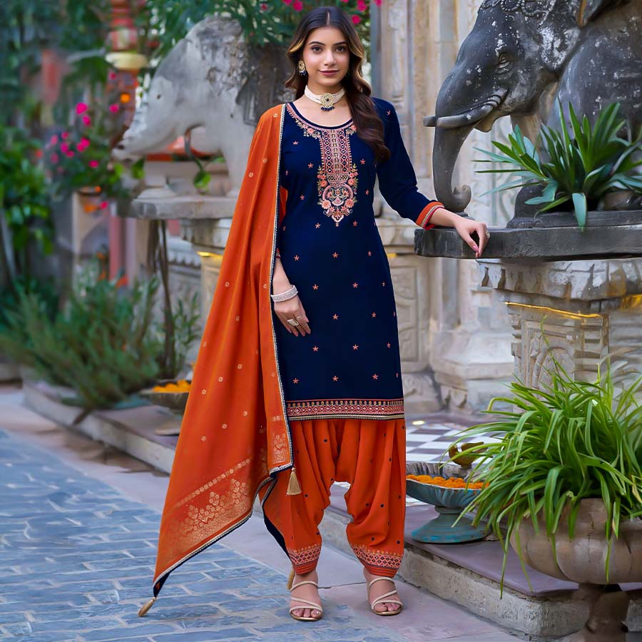 Blue Jam Silk Casual Wear Salwar Kameez