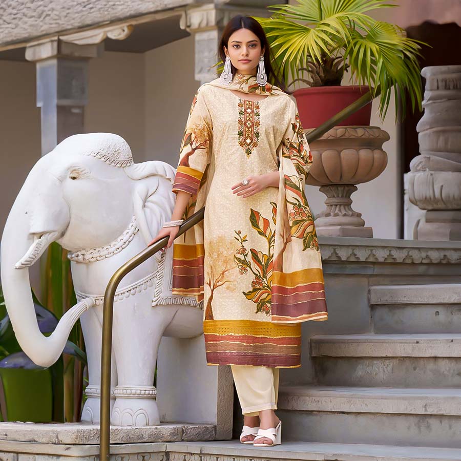 White Cotton Casual Wear Salwar Kameez