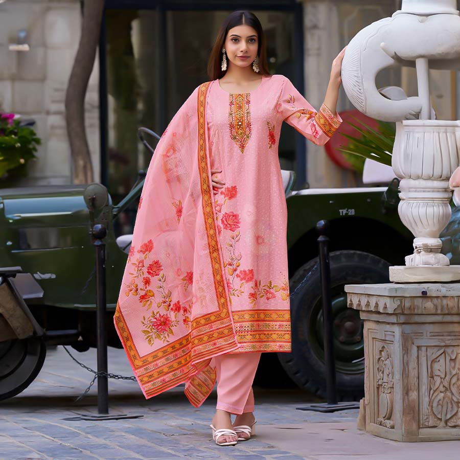 Pink Cotton Casual Wear Salwar Kameez