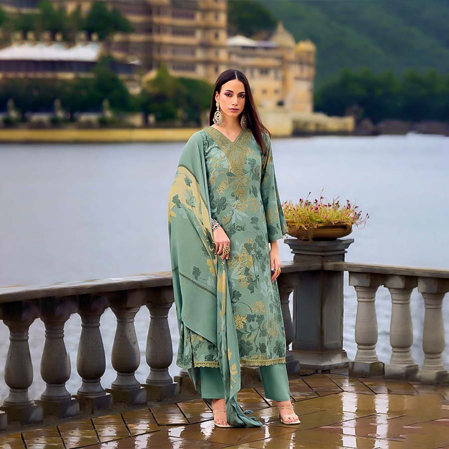 Green  Viscose Muslin Casual Wear Salwar Kameez