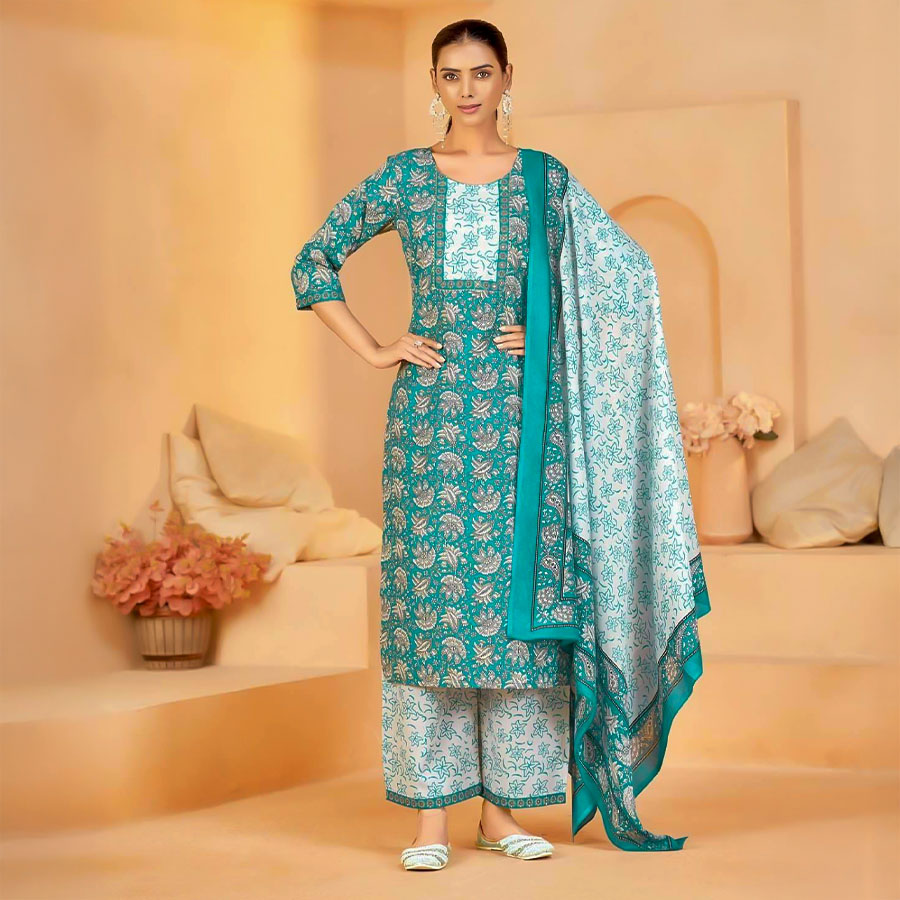 Cyan  Cotton Casual Wear Salwar Kameez