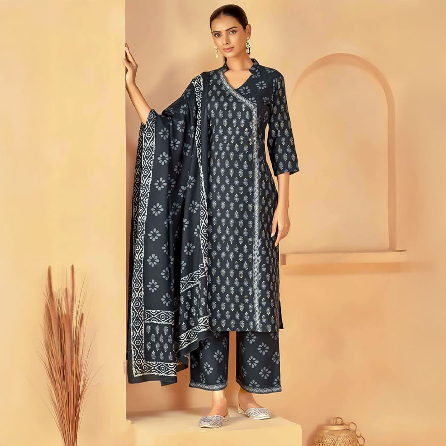 Black  Cotton Casual Wear Salwar Kameez