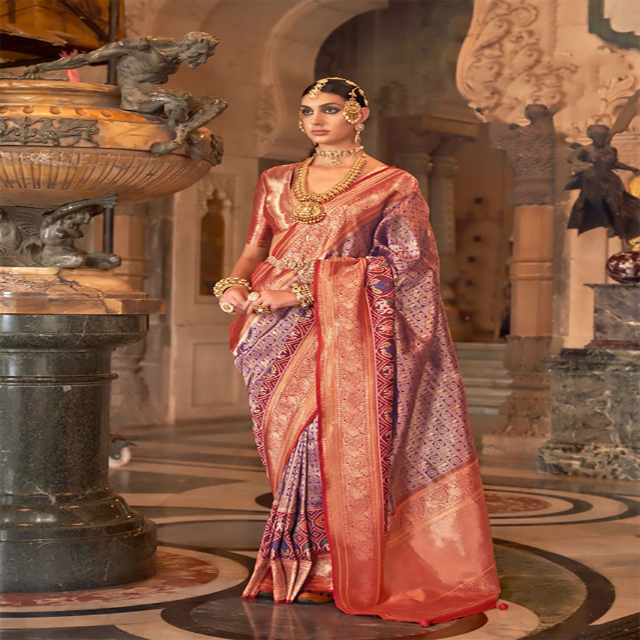 Red & purple Silk Partywear Saree