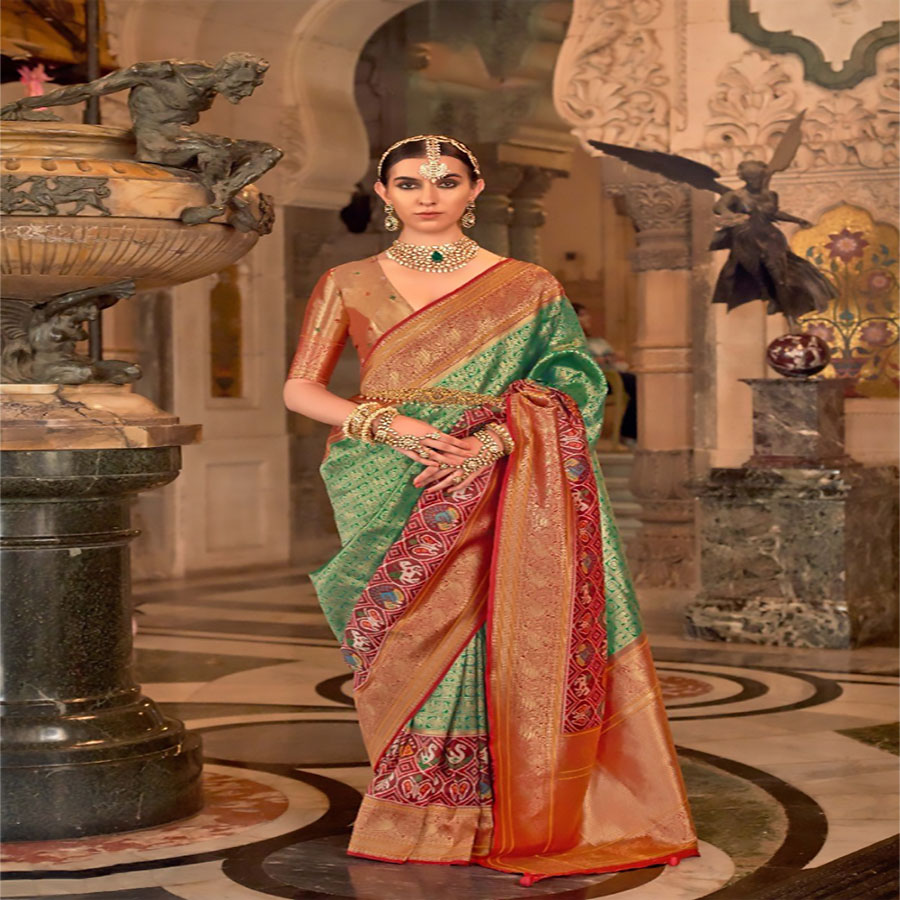 Red & green Silk Partywear Saree