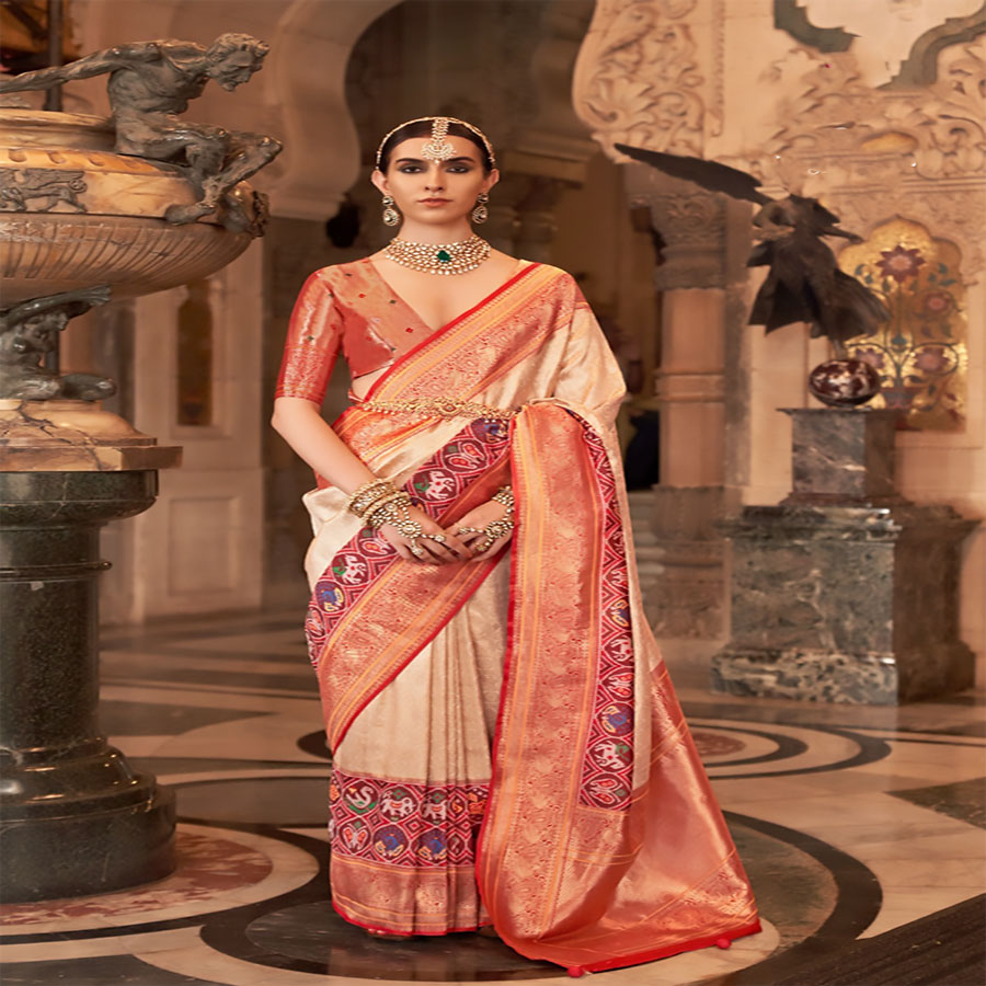 Red & white Silk Partywear Saree