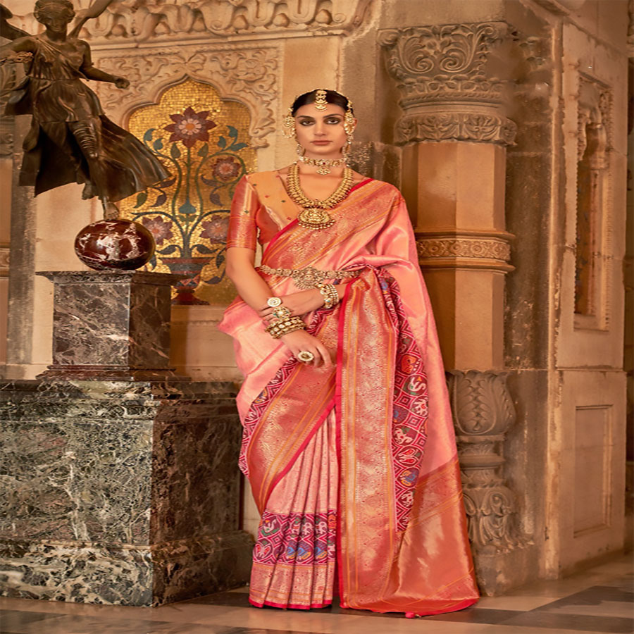 Red & pink Silk Partywear Saree